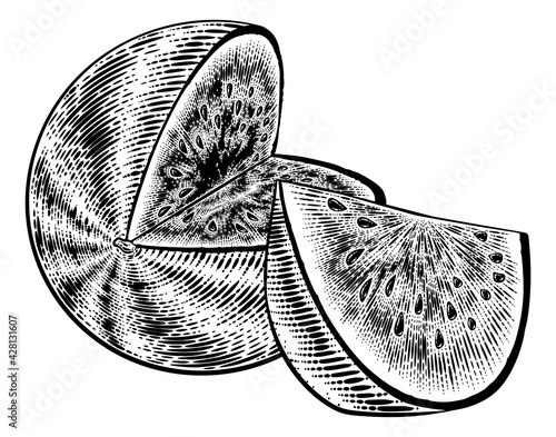 Watermelon Vintage Woodcut ...
