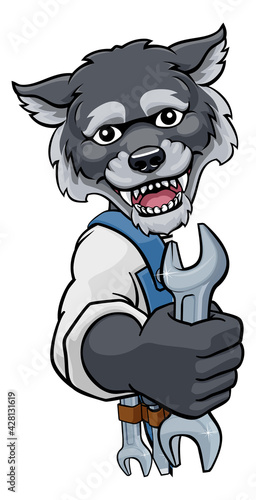 Wolf Plumber Or Mechanic Holding Spanner