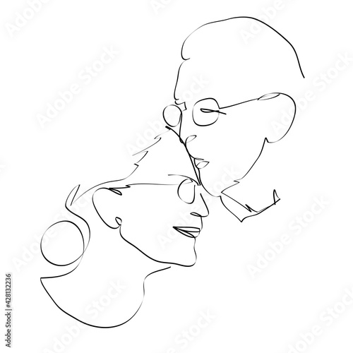 Kiss. Mature couple in love drawing with lines, quick sketch, vector fashion illustration, minimalist, vector illustration for t-shirt, print design, covers, web