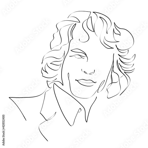 Abstract male face drawing with lines, quick sketch, vector fashion illustration, man beauty minimalist, vector illustration for t-shirt, print design, covers, web