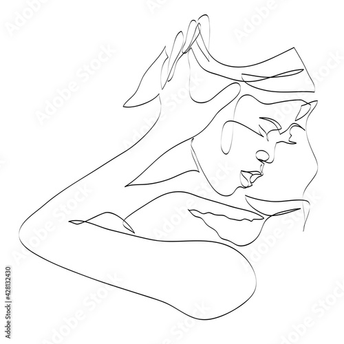 Kiss. Two faces drawing with lines, beauty and love concept, minimalist, vector illustration for t-shirt, print design, covers, web