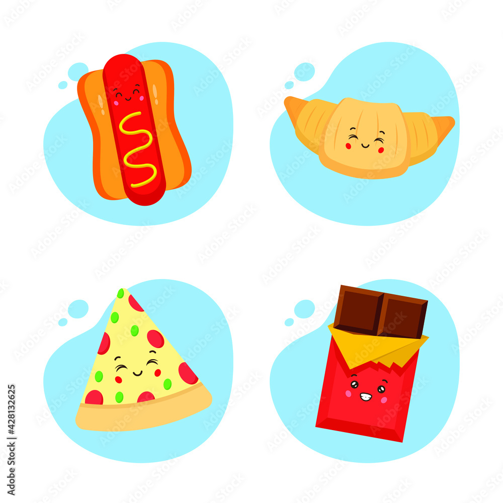 Fototapeta premium Set of 4 Kawaii Food