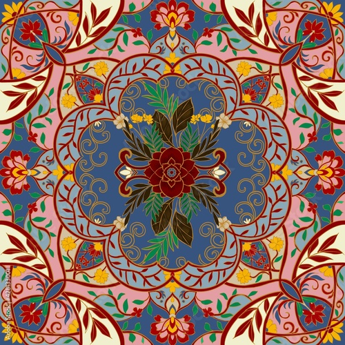 Seamless colorful pattern with mandala.Vintage decorative element.