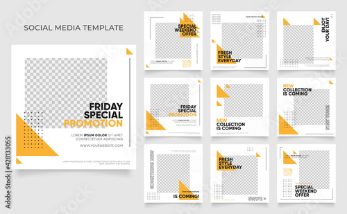 social media template banner blog fashion sale promotion. fully editable instagram and facebook square post frame puzzle organic sale poster. fresh yellow element shape vector background