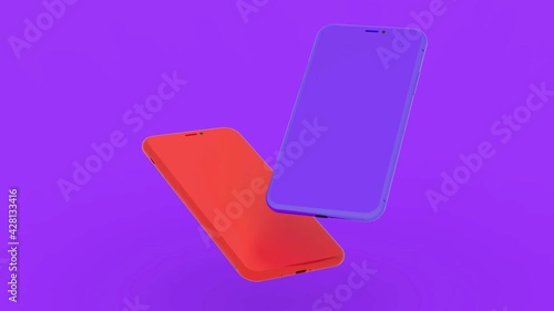 Mobile Phone 3D Render Perspective Red Purple on Background