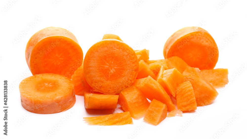 Chopped carrot slices isolated on white background Chopped carrot slices isolated on white background
