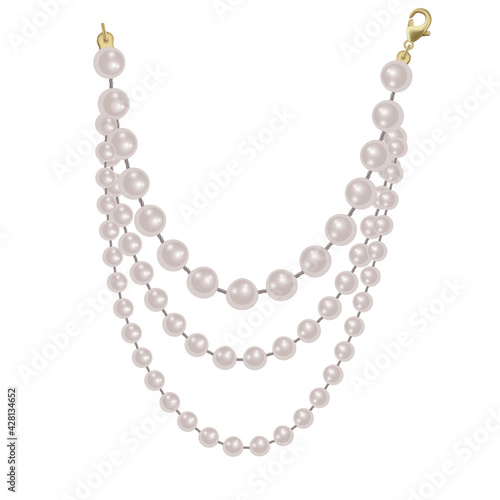 Realistic strands of white pearls, decorative element for holiday cards, wedding invitations, vector illustration