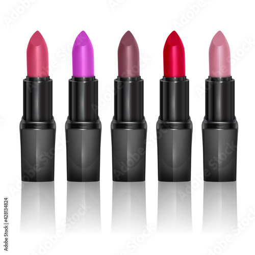 Set of color lipsticks. Red lipstick, Realistic lipstick isolated on white background