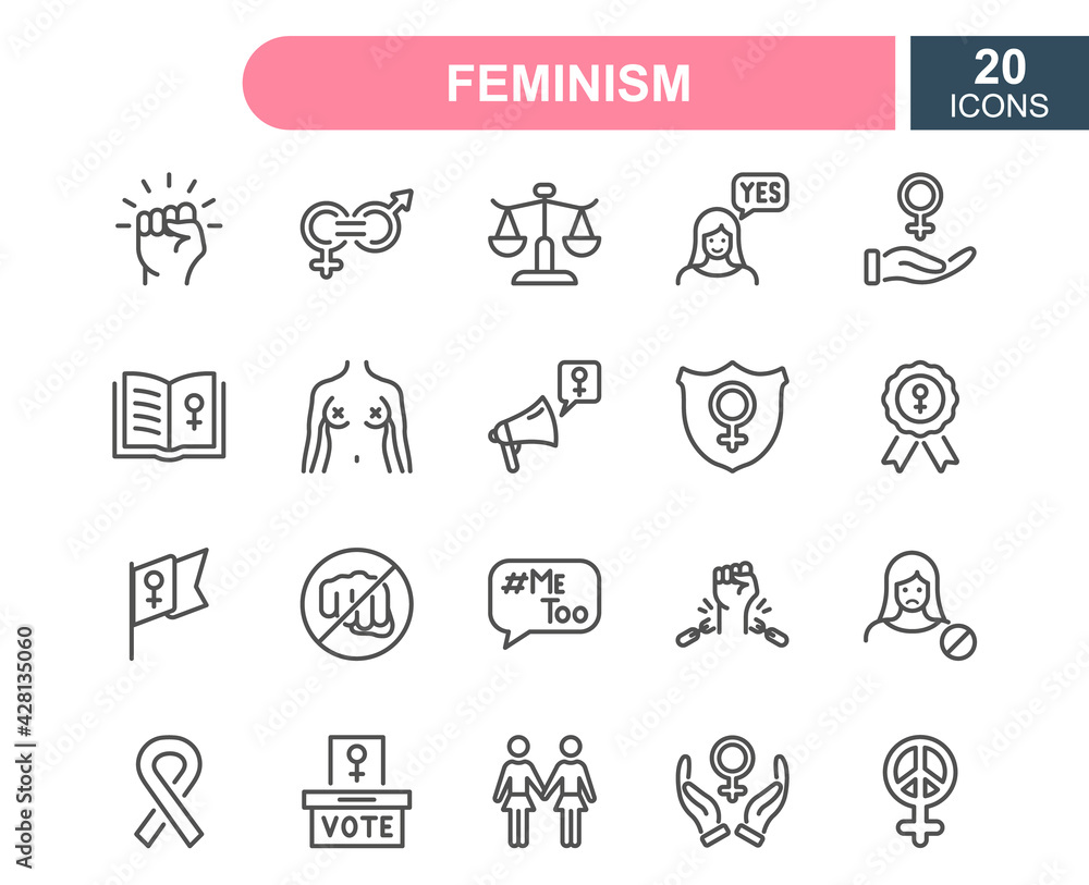 Feminism line icons set. Empowerment Girl, Gender Equality, Rights of Women, Girl Power, Sex Discrimination, Me Too, Protest line icons. Feminism outline concept. Editable stroke. Vector illustration Feminism line icons set. Empowerment Girl, Gender Equality, Rights of Women, Girl Power, Sex Discrimination, Me Too, Protest line icons. Feminism outline concept. Editable stroke. Vector illustration