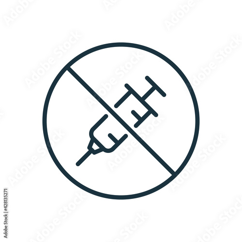 Stop Coronavirus vaccine by Syringe line icon. Anti-Vaccination Protest. Stop and No Vaccine sign. Rejecting Preventive and Vaccination Coronavirus Covid-19. Editable stroke. Vector illustration