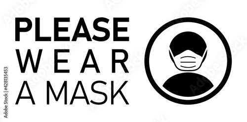 Please Wear a Mask Horizontal Instruction Icon with Text. Vector Image.