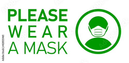 Please Wear a Mask Horizontal Instruction Icon with Text. Vector Image.
