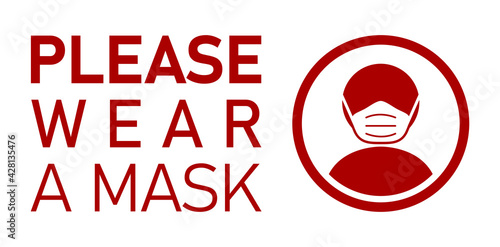 Please Wear a Mask Horizontal Instruction Icon with Text. Vector Image.