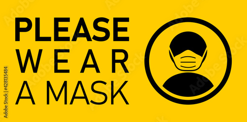 Please Wear a Mask Horizontal Instruction Icon with Text. Vector Image.