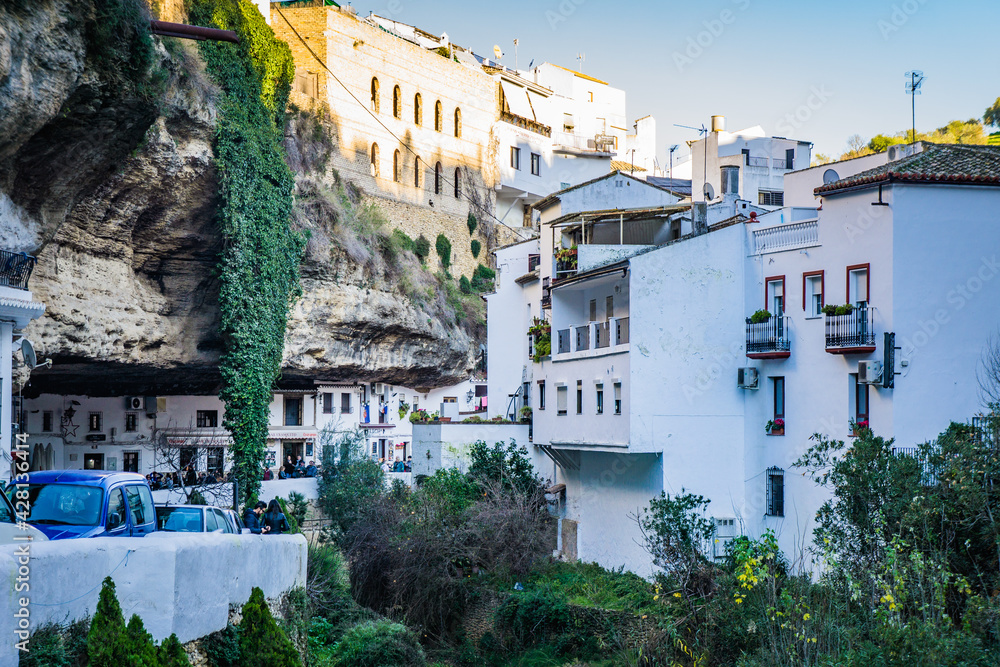 the cliff dwellings (troglodyte houses) that made Setenil de las Bodegas a very famous white village (pubelo blanco) of Andalusia (Spain)
