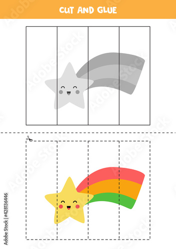 Cut and glue game for kids. Cute rainbow star.