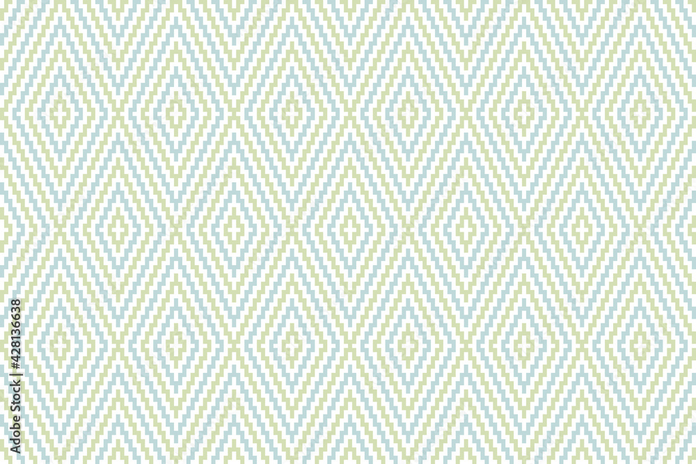 Blue and green geometric seamless pattern with pixel art rhombus on white background. Abstract diamond vector pattern. Simple vector illustration Blue and green geometric seamless pattern with pixel art rhombus on white background. Abstract diamond vector pattern. Simple vector illustration
