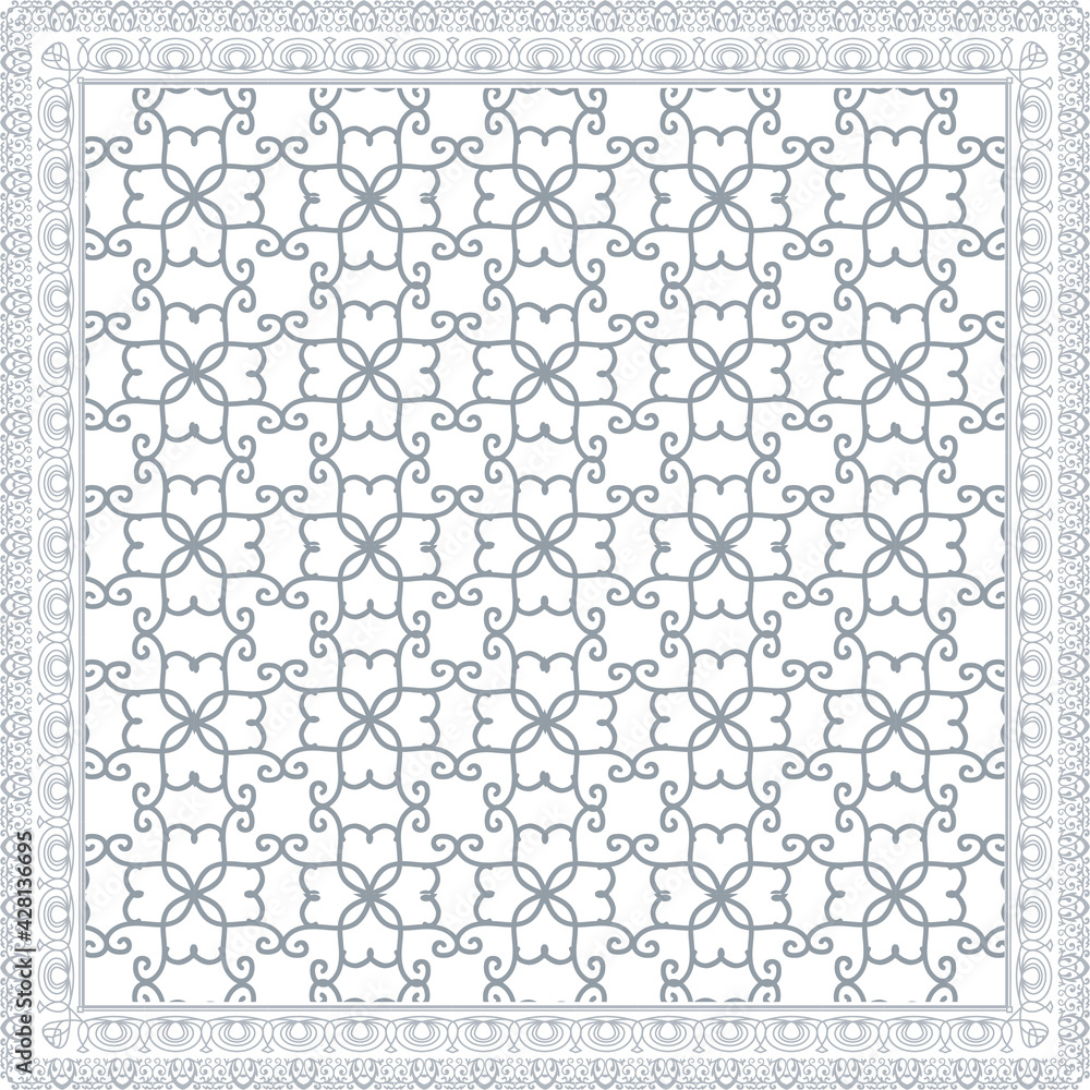Elegant abstract scarf pattern design with ethnic and floral ornament. Hijab motif design