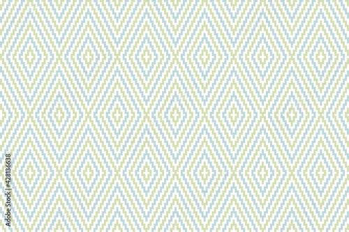 Blue and green geometric seamless pattern with pixel art rhombus on white background. Abstract diamond vector pattern. Simple vector illustration