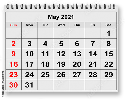 Monthly calendar - month May 2021