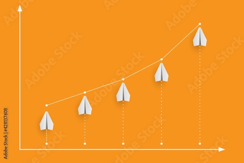 Graph and diagram from planes with increase growth. Finance and business concept. Vector