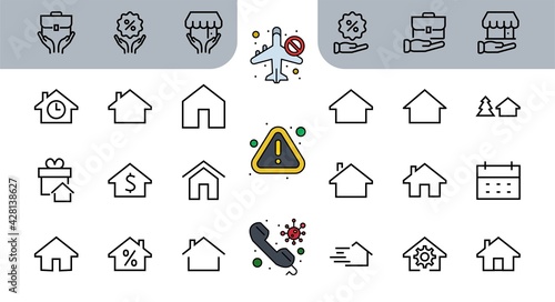 Simple set of line vector home icons. Contains house symbols at interest, infuse house and more. Editable stroke. 480x480 pixels perfect
