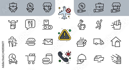 PIZZA DELIVERY, and Food Icon Set Vector thin line, contains courier, home delivery, food ordering, fast transport, drone, ship, car, editable stroke. ICONS circuits