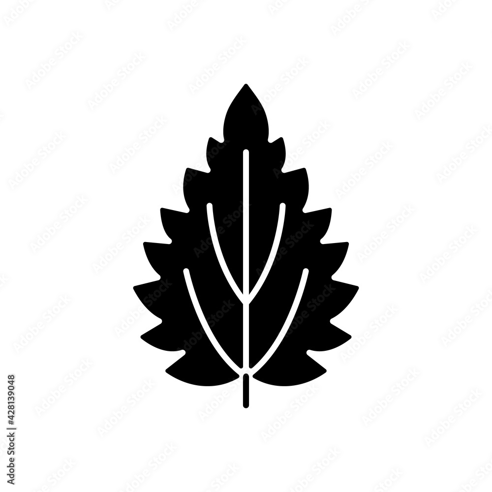 Nettle black glyph icon. Alternative medicine. Herbal ingredient for homeopathy. Common toxic allergen. Allergy for plant. Silhouette symbol on white space. Vector isolated illustration