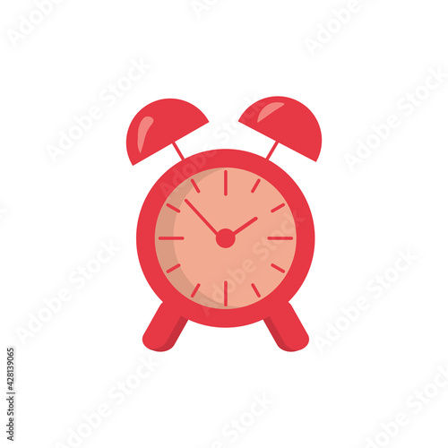 Alarm clock icon image vector illustration design, flat cartoon red timer ring symbol isolated on white clipart