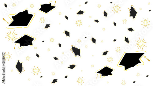 Graduation cap background forCongratulations Graduates Class of 2021. Template for graduation design isolated on white background  ,Vector illustration EPS 10
