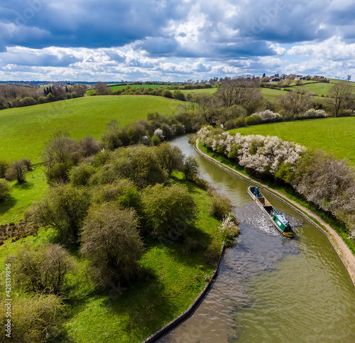 An aerial view of transport navigating the Grand Union Canal near to Smeeton Westerby, UK on a Spring day photo
