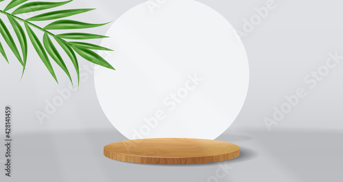 Geometric stage background vector realistic with tropical leaf. Product placement mock ups