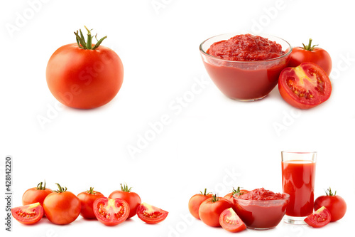 One fresh red tomato isolated on white background