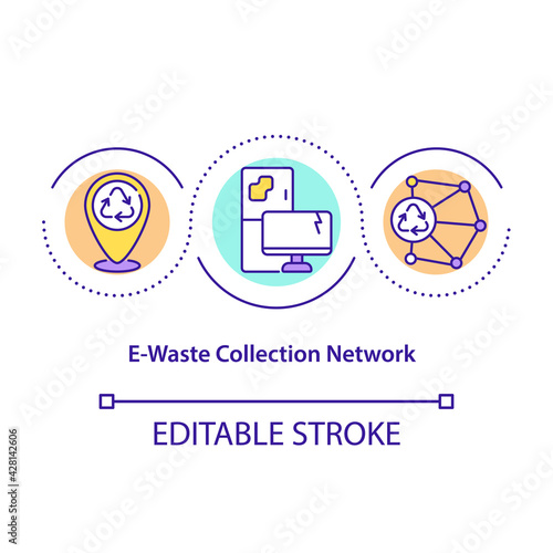 E-waste collection network concept icon. Home appliances recycling idea thin line illustration. Safe electronic garbage handling and dispose. Vector isolated outline RGB color drawing. Editable stroke