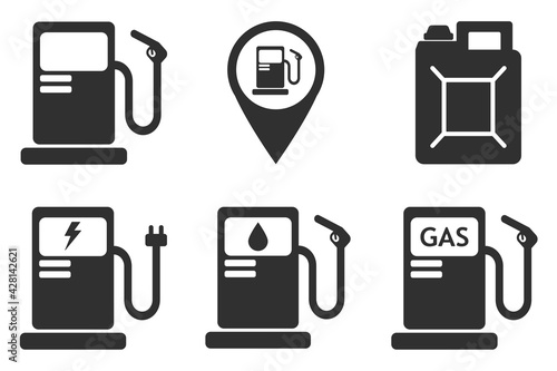 Fuel pump, gas station icons, refueling symbol . Refueling with petrol, gas and electricity