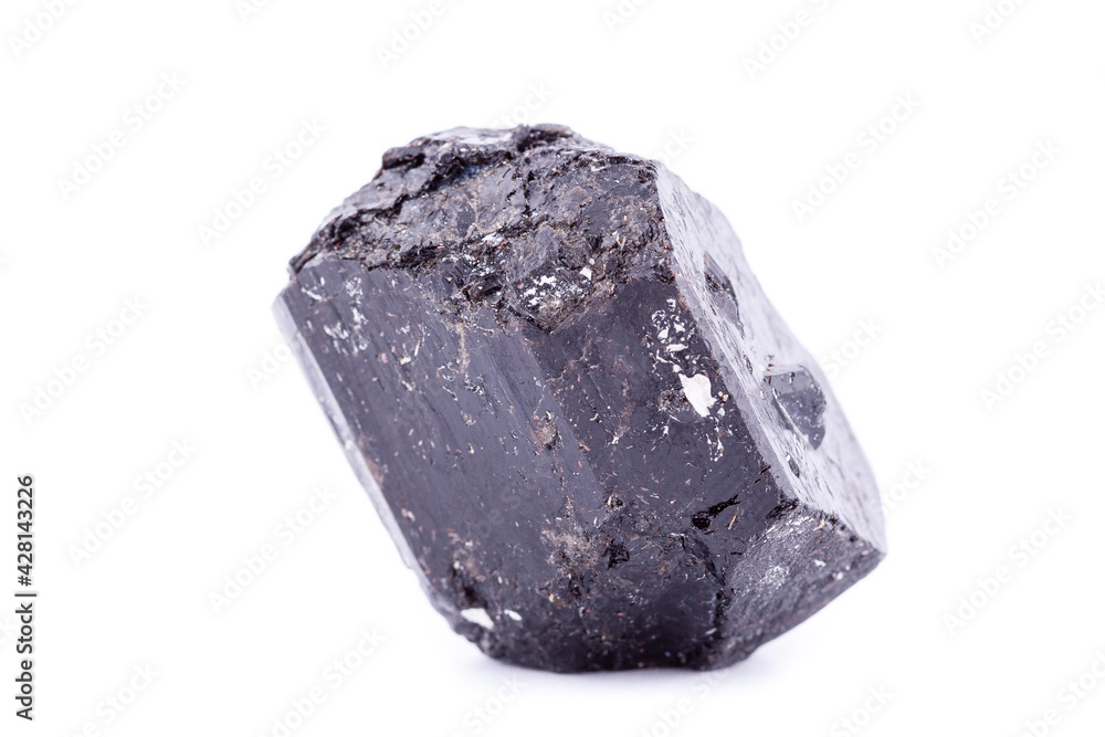 macro mineral stone schorl on a white background