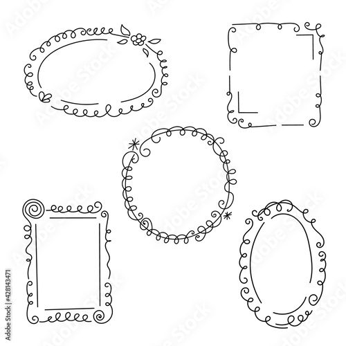 Decorative frames with monograms and wavy elements, curls. Hand-drawn elements. Edgings for your design. Isolated.Vector illustration.