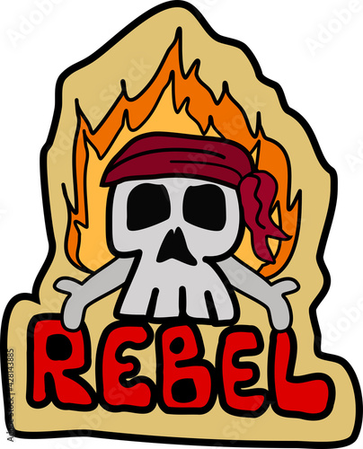Rebel skull head with flames