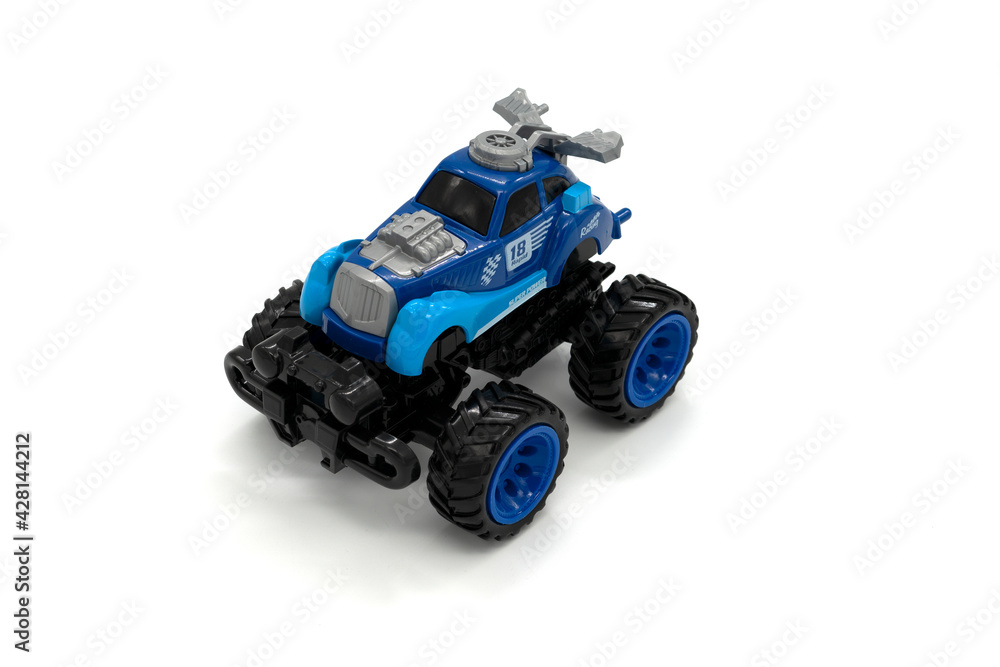 Big truck toy with big wheels, bigfoot, monster truck isolated on white background. Big truck toy with big wheels, bigfoot, monster truck isolated on white background.