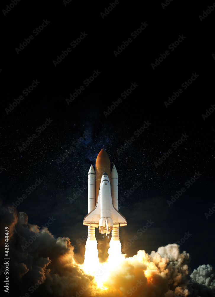 Space Shuttle takes off into space. Elements of this image furnished by NASA.