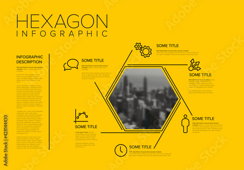 Vector Infographic thin line hexagon template with photo placeholder