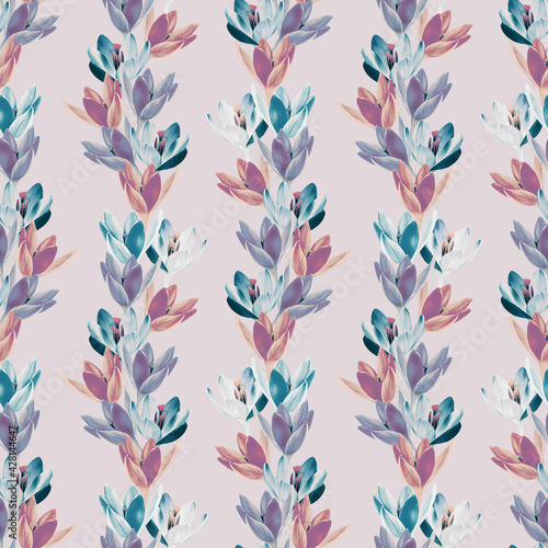 Crocus flower garland seamless pattern.