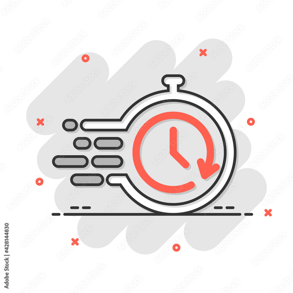 Recovery icon in comic style. Repeat clock cartoon vector illustration on white isolated background. Rotation time splash effect business concept. Recovery icon in comic style. Repeat clock cartoon vector illustration on white isolated background. Rotation time splash effect business concept.