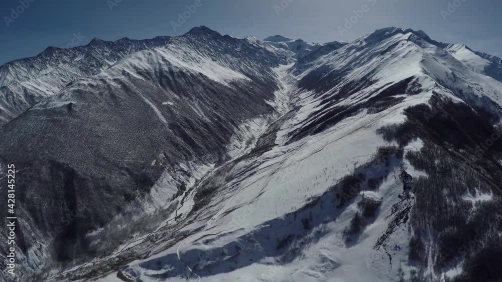 Caucasus, Ossetia. Genaldon gorge. View towards the Miley glacier. Caucasus, Ossetia. Genaldon gorge. View towards the Miley glacier.