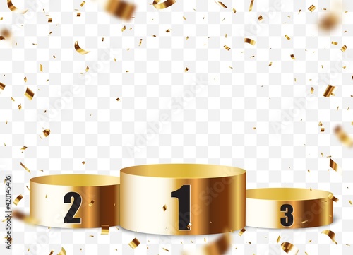 Empty Podium background with gold confetti and light