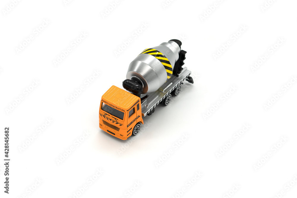 Fototapeta premium Cement mixer truck toy isolated on white background.