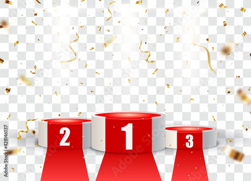 Empty Podium background with gold confetti and light