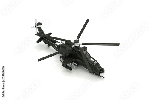 Plastic toy helicopter isolated on white background.