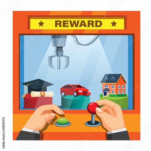 businessman choose financial reward in claw machine concept in cartoon illustration vector