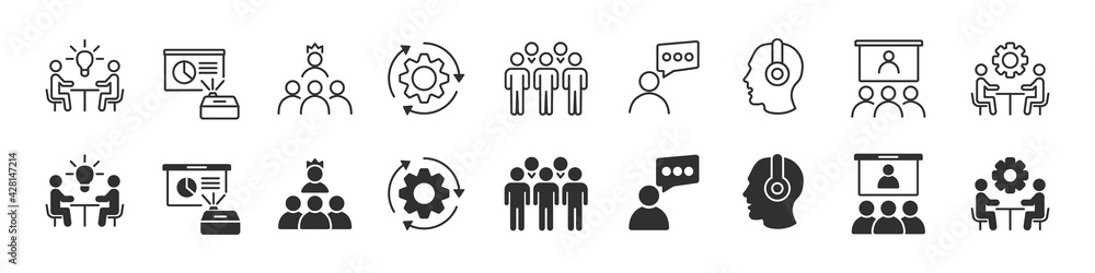 Business training and workshop icons collection in two different styles Business training and workshop icons collection in two different styles